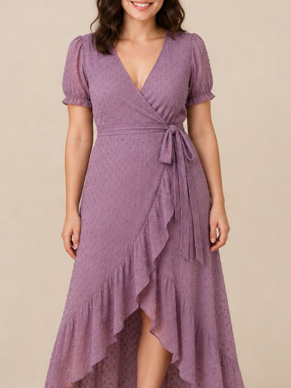 PRETTYGARDEN Purple Swiss Dot Wrap Maxi Dress M #4